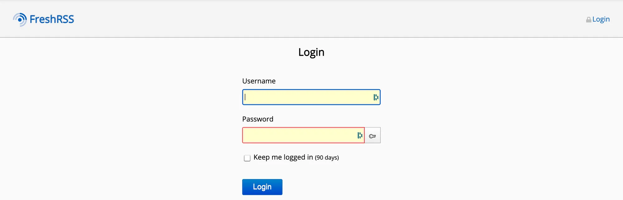 FreshRSS login screen