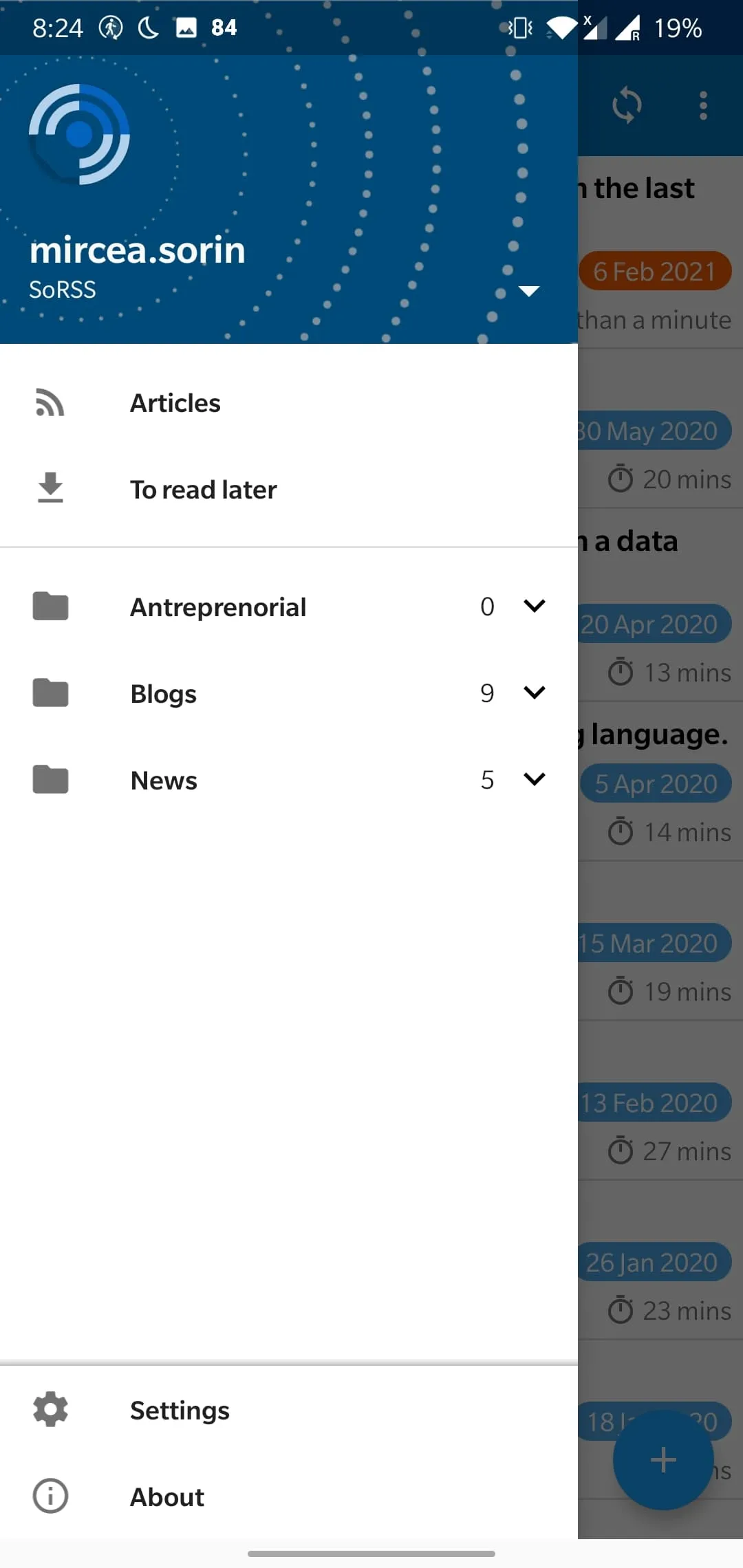 FreshRSS categories